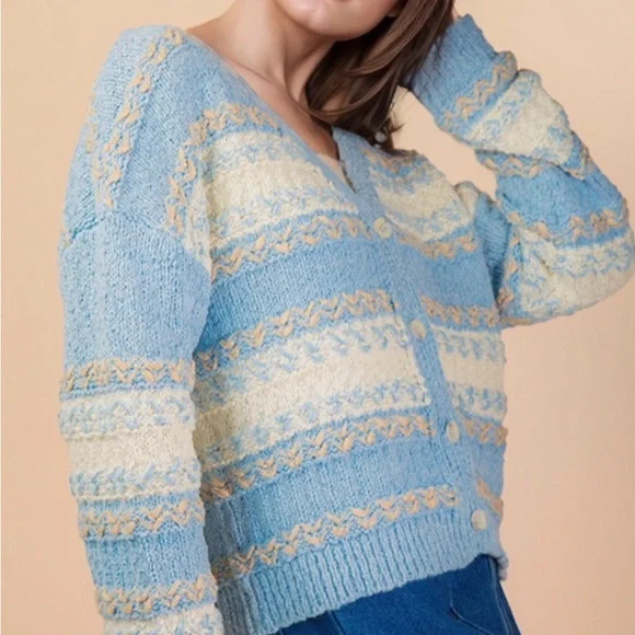 Very J Blue and Cream Cardigan - Picture 2 of 5